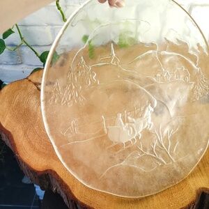 Christmas Winter Scene Etched Glass Platter
